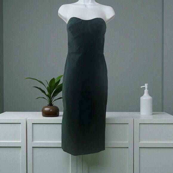 BCBGMAXAZRIA Emerald Green Velvet Bustier Midi Cocktail Dress Size 2 - Picture 5 of 9